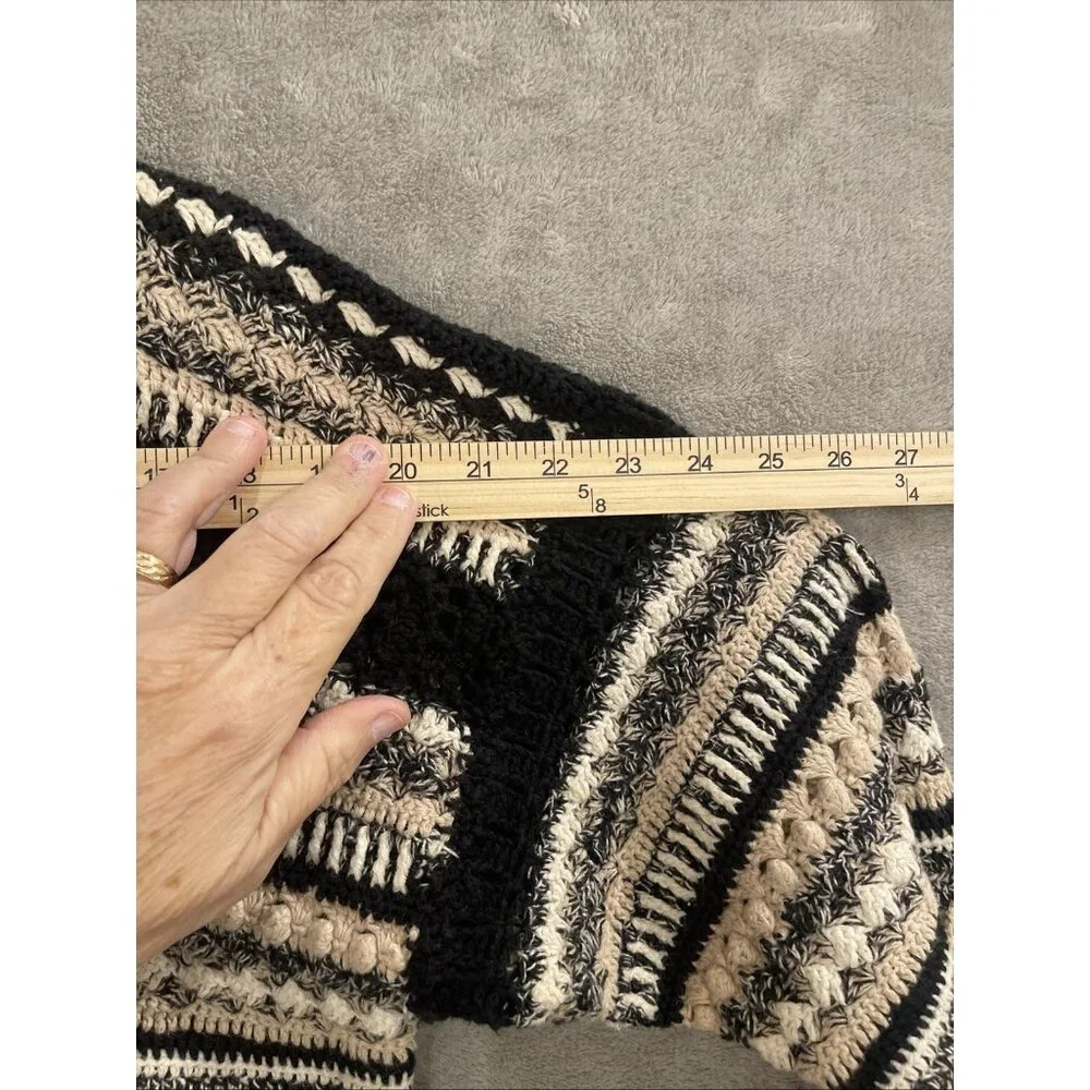 Vtg  Christopher & Banks Hand Knit Cardigan Sweater Women’s M Black, White & Tan